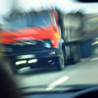 tractor-trailer about to get into a crash