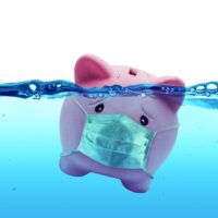 Piggy bank Wearing A Protective Face Mask Drowning In Underwater - Protection Concept And Savings To Risk Piggy bank Wearing A Protective Face Mask Drowning In Underwater - Protection Concept And Savings To Risk