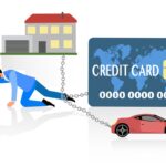 Flat style of man chained to debts payment Flat style of man chained to debts payment