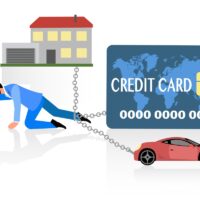 Flat style of man chained to debts payment Flat style of man chained to debts payment